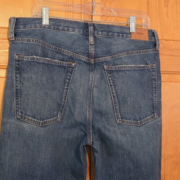 Edwin High Rise Flare Jeans Women's SZ 31 Averi Distressed Dark Wash - Picture 7 of 12